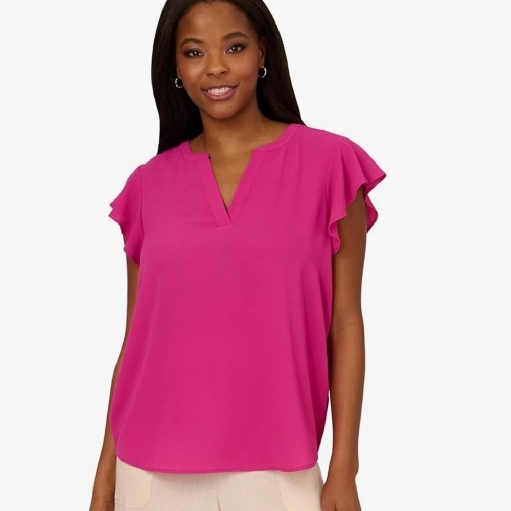 Adrianna Papell 3X fuchsia flutter sleeve blouse